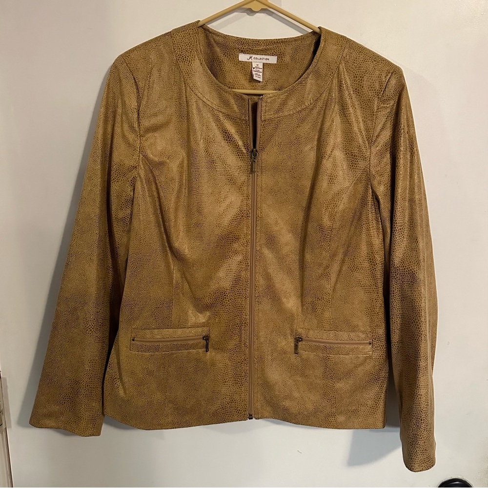 JM Collection Tan Jacket with animal print officecore Fitted Silhouette